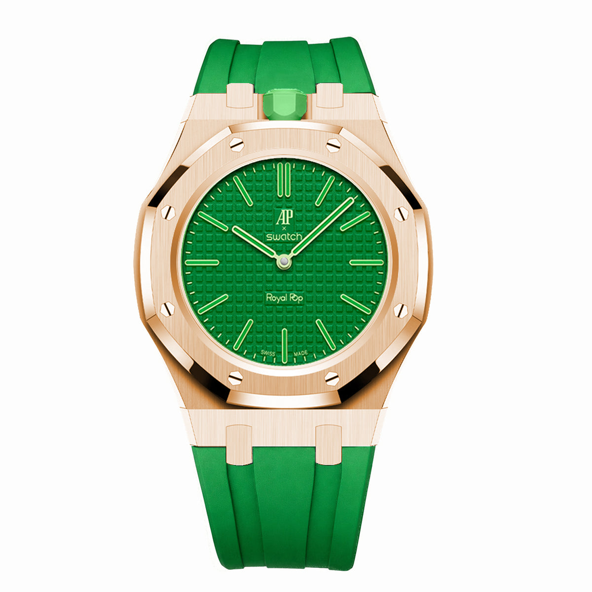 Green Eight · כיסוי רוז־גולד · רצועה ירוקה חלקה · תמונת קטלוג