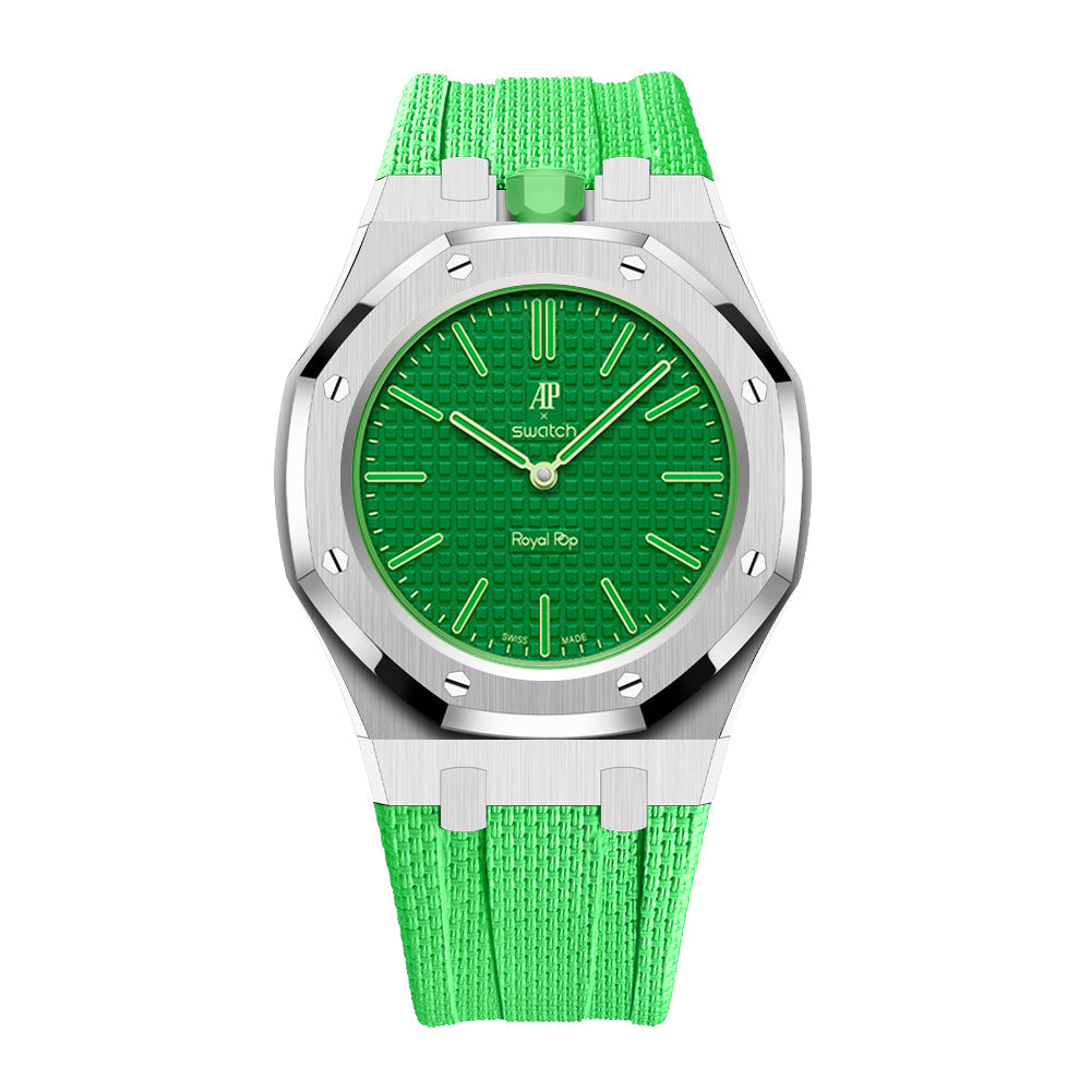 Green Eight · כיסוי כסוף · רצועה ירוקה בהירה במרקם אריג · תמונת קטלוג